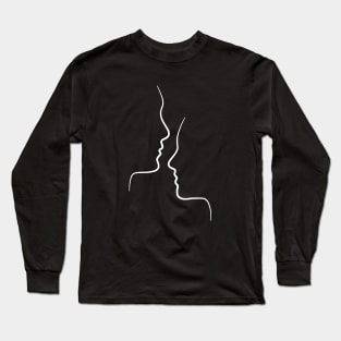Two Faces Minimalist Line Art Drawing - Face to Face Long Sleeve T-Shirt